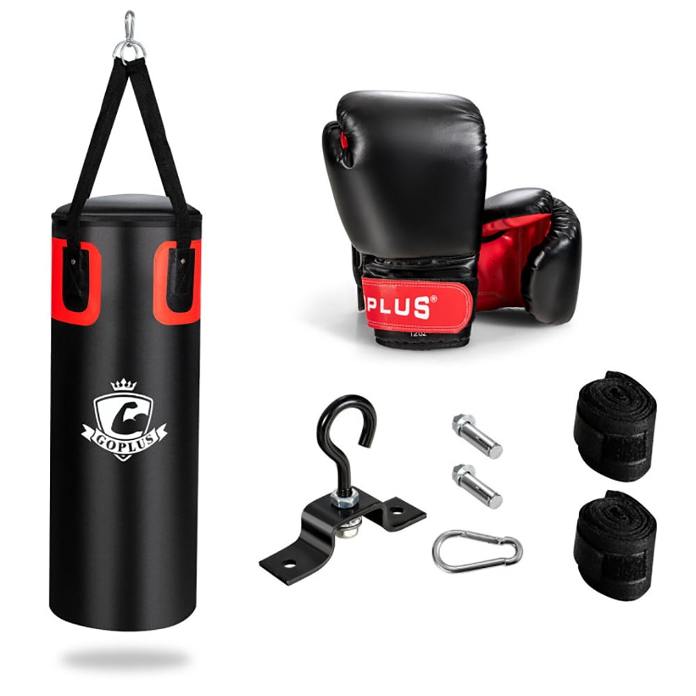 Demifill Filled Punching Bag Set, 56lbs Filled Heavy Duty Boxing Bag for Adults with A Pair of Padded Boxing Gloves, Punching Bag for Training in Karate, Taekwondo, Muay Thai, Krav Maga, etc, Black