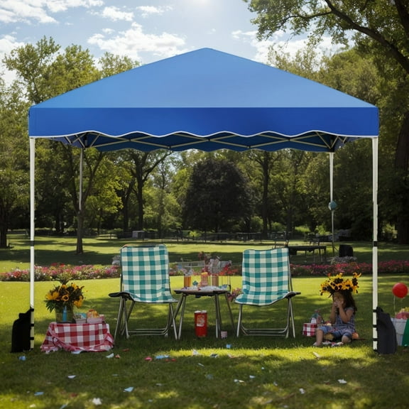 Demifill Foldable 10 X 10 Feet Pop up Canopy Tent, Canopy with Wheeled Bag for Outdoor as Garden, Backyard, Porch, Blue