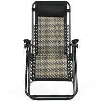 Demifill Folding Rattan Zero Gravity Lounge Chair with Removable Head Pillow, Lawn Chairs with Smooth Lockable Tilt System, Reclining Patio Chairs for Outdoor, Gray