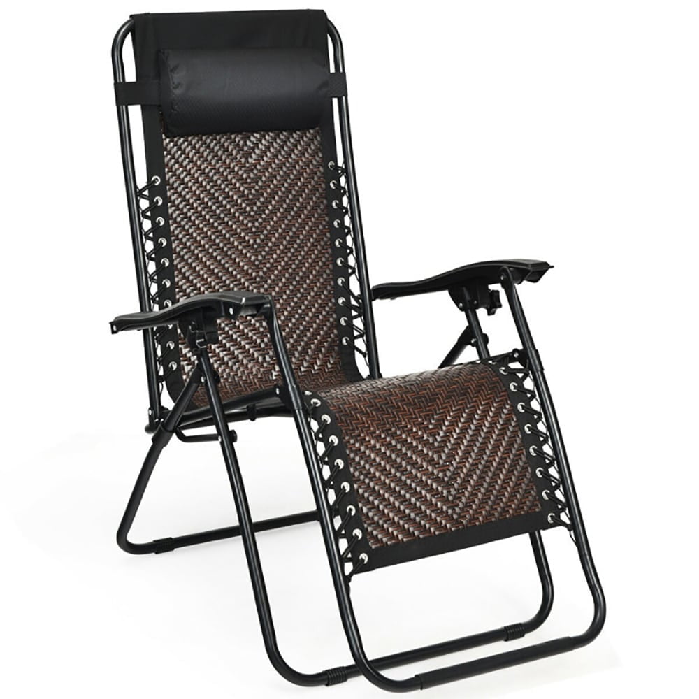Brown Rattan Zero Gravity Recliner with Cushions and Arms