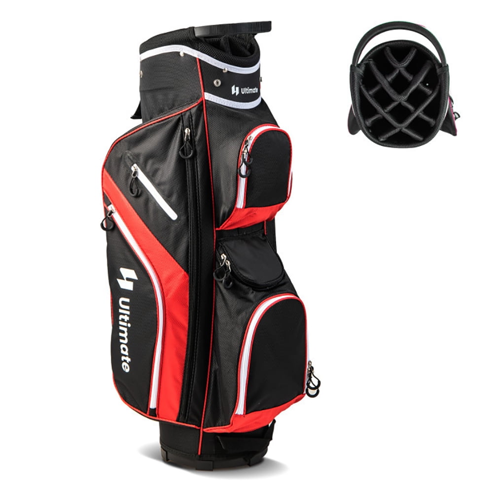 Demifill Golf Cart Bag with 14 Way Top Dividers, Golf Cart Bag with 9 Zippered Pockets, Bag with Rain Hood, Golf Stand Bag for Outdoor, Red