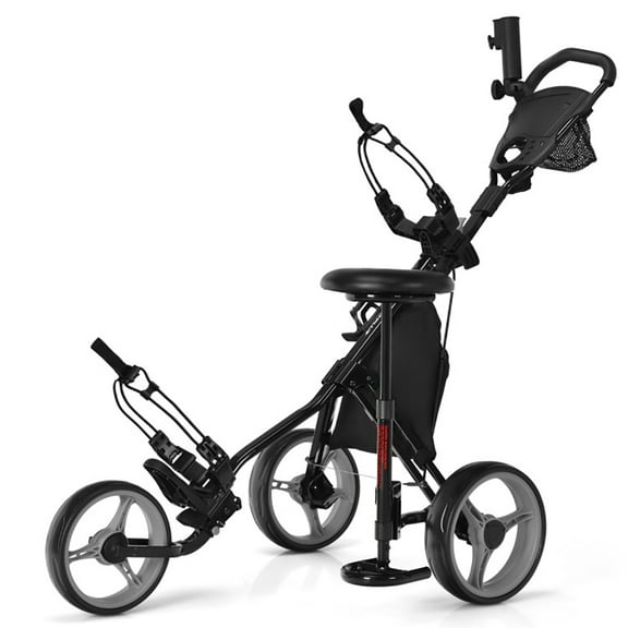 Demifill Golf Push Cart, 3 Wheels Folding Golf Push Cart with Seat Scoreboard and Adjustable Handle, Gray