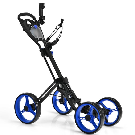 Demifill Golf Push Cart, Foldable Walking Golf Cart, Lightweight Portable Golf Trolley, 4 Wheel Golf Push Cart with Brake Scoreboard Adjustable Handle, Blue
