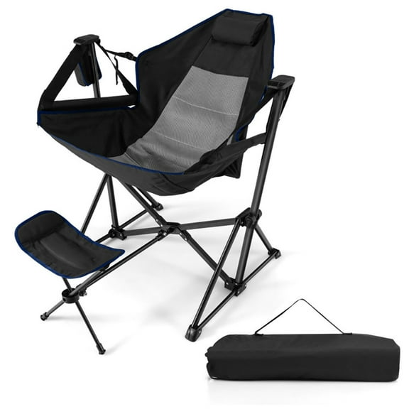 Demifill Hammock Camping Chair with Retractable Footrest and Carrying Bag, Camping Chair, Black