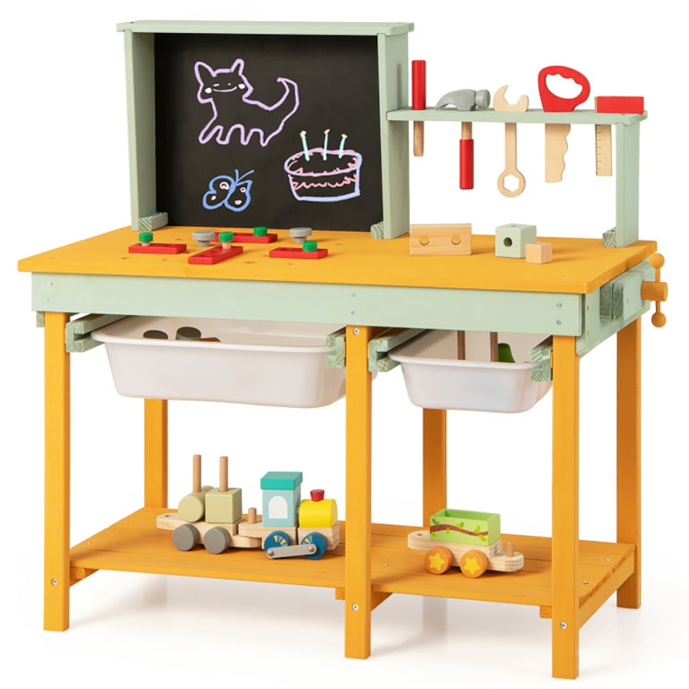 Demifill Kids Wooden Toy Workbench with Storage Space and Blackboard, Pretend Play Workbench Set, Educational Toys Gifts for 3-8 Year Old Kids Kids Demifill Kids Wooden Toy Workbench with Storage Space and Blackboard, Pretend Play Workbench Set, Educational Toys Gifts for 3-8 Year Old Kids Kids