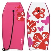 Demifill Lightweight Body Board, Lightweight Bodyboard Surfing with Leash EPS Core Boarding IXPE-M, Perfect Surfing for Kids Teens and Adults, Pink