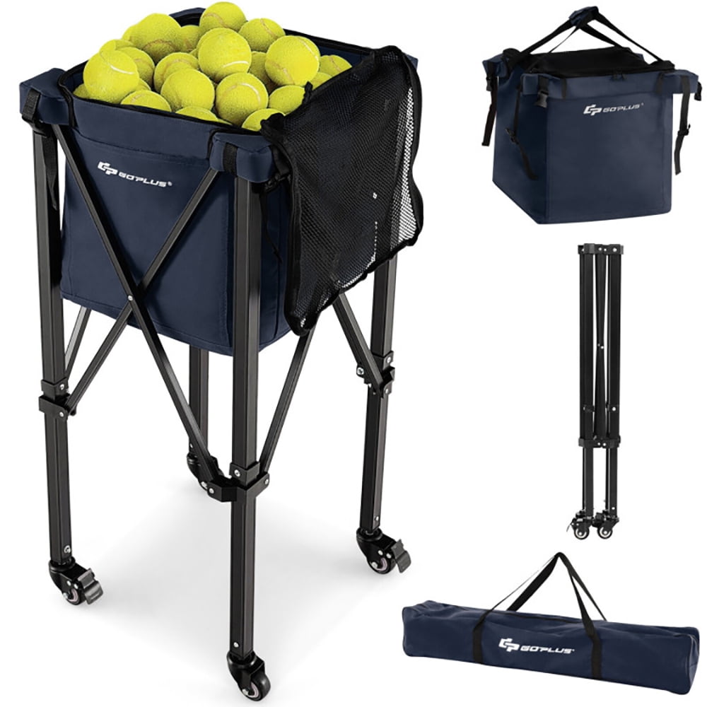Demifill Lightweight Foldable Tennis Ball Teaching Cart with Wheels and Removable Bag, Holds 180 balls Wheeled Tennis Ball Sports Teaching Carts, Foldable Tennis Cart for Outdoor, Blue