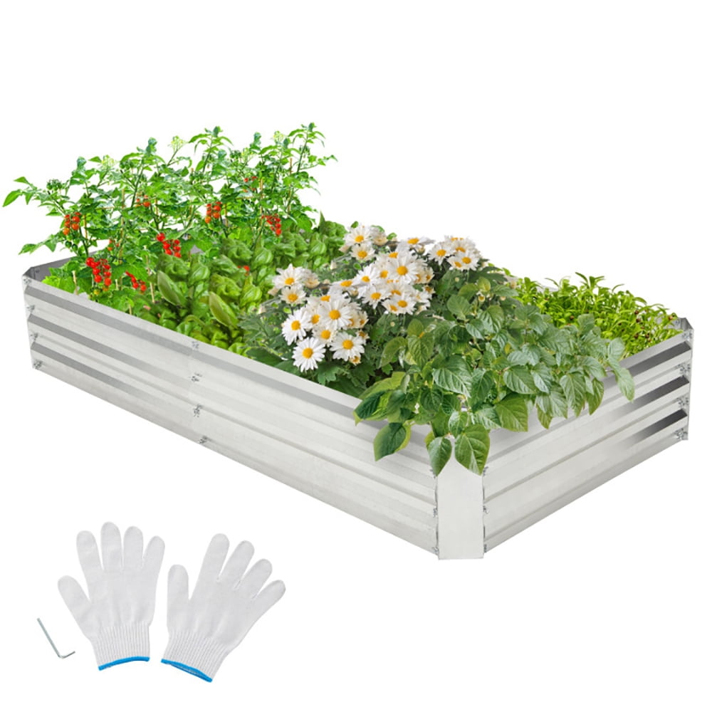 Demifill Metal Galvanized Raised Garden Bed with Open-Ended Base, 6 x 3 FT Garden Bed, Silver