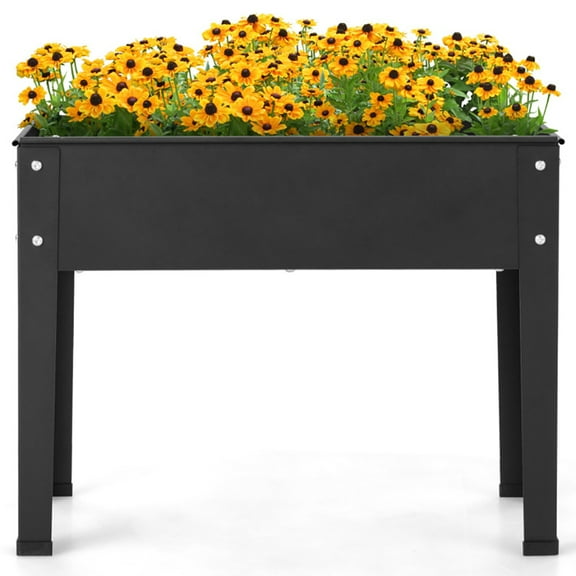 Demifill Metal Raised Garden Bed with Legs and Drainage Hole, 24 x 11 x 18 inches Garden Bed for Vegetable Flower, Black