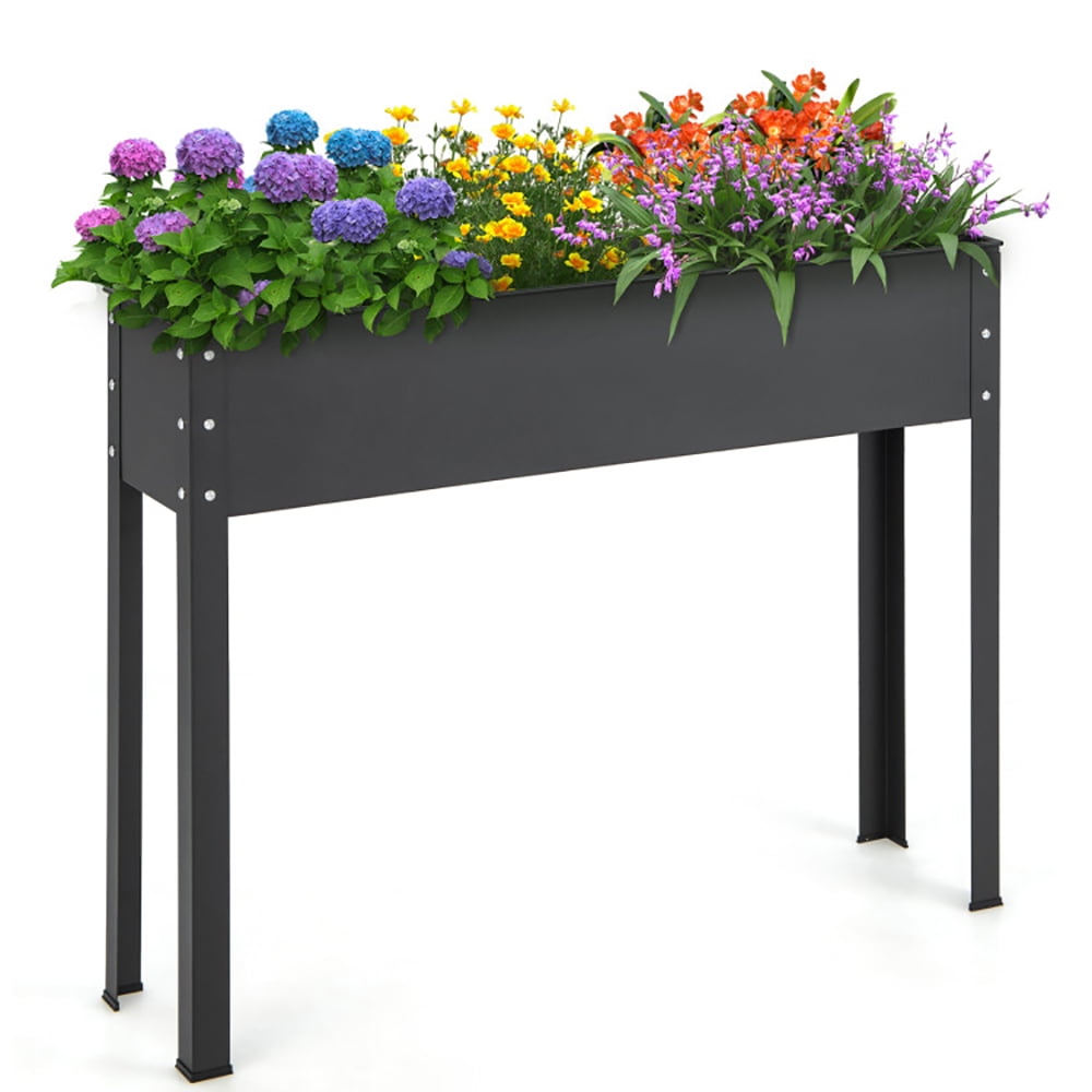Demifill Metal Raised Garden Bed with Legs and Drainage Hole, 40 x 11 x 31.5 inches Garden Bed for Vegetable Flower, Black