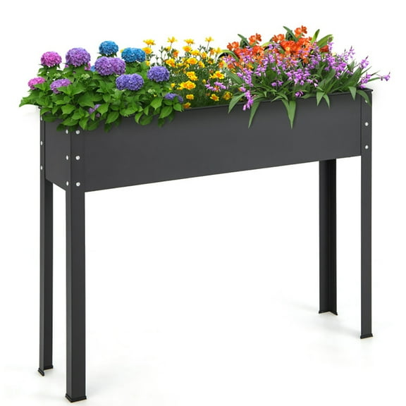 Demifill Metal Raised Garden Bed with Legs and Drainage Hole, 40 x 11 x 31.5 inches Garden Bed for Vegetable Flower, Black