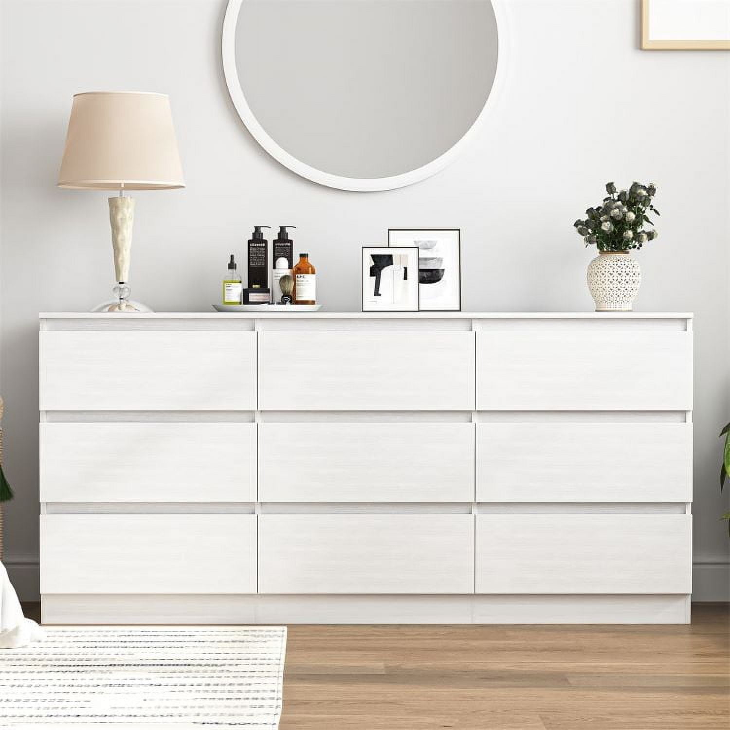 white dresser no handles 9 Drawer With Handle Design, Modern Matte Wood Dresser For Bedroom, Storage Dresser For Bedroom, Living Room Or Hallway FAMAPY Chest of Drawers Dresser