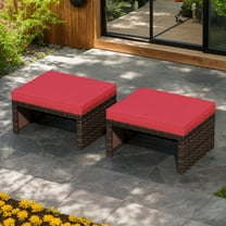 Demifill Multipurpose Outdoor 2 Pieces Patio PE Rattan Ottomans Footstool, Patio Chair for Outdoor as Garden, Backyard, Porch, Red