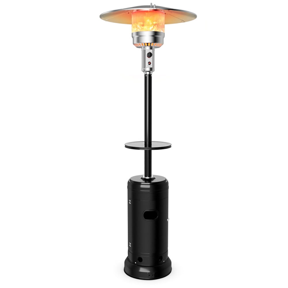 Black Steel Propane Outdoor Heater with Table and Wheels