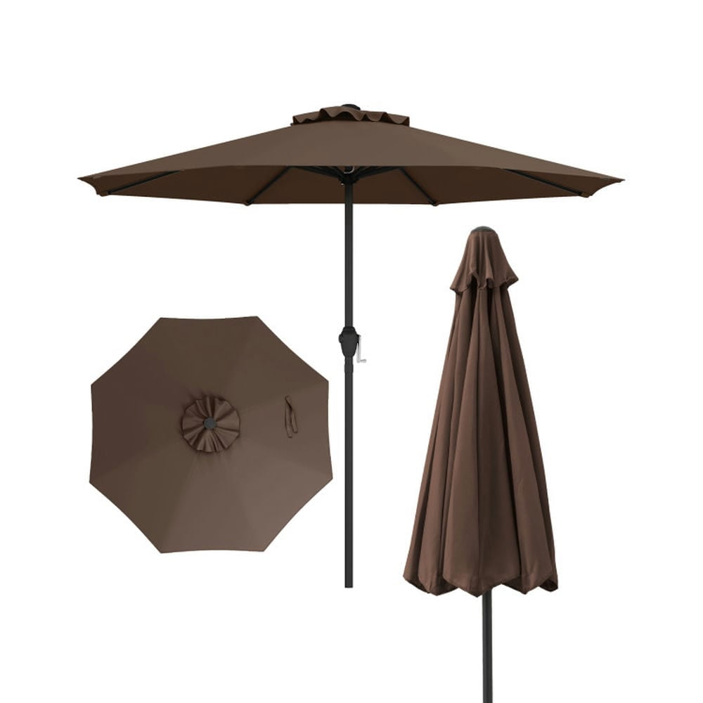 Demifill Outdoor Heavy Duty Market Umbrella with Crank Handle and 8 Sturdy Ribs, Patio Umbrella for Outdoor, Brown