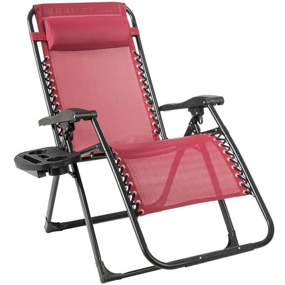 Demifill Oversize Lounge Chair Patio Heavy Duty Folding Recliner, Dark Red