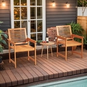 Demifill Patio Chairs Set of 2, Patio Chair with Inclined Backrests and Slatted Seats for Outdoor as Garden, Backyard, Porch, Brown
