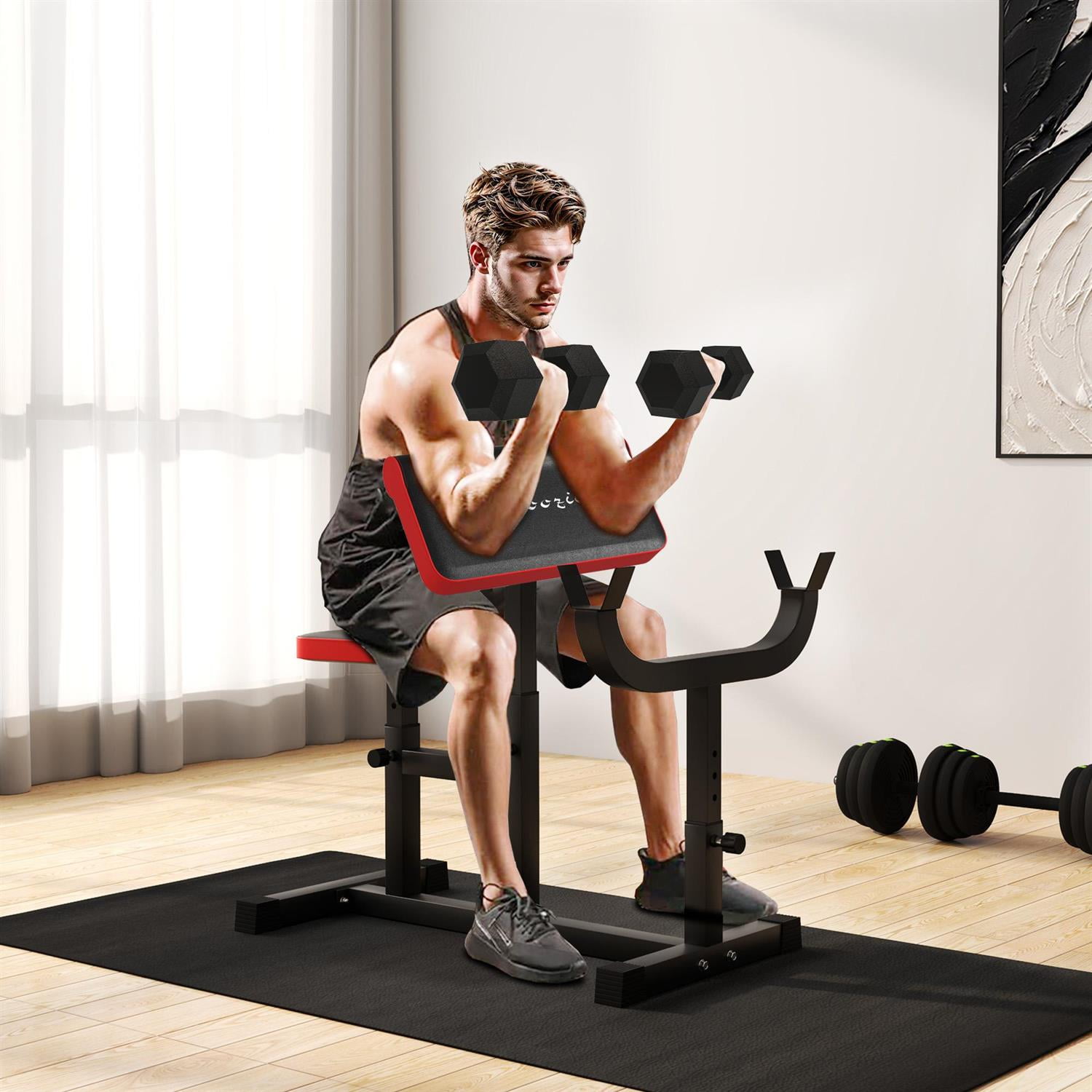 Demifill Preacher Curl Bench - Black, 265 LBS Capacity, Adjustable Seated Arm Isolated Barbell Dumbbell Bicep Strength Training Station