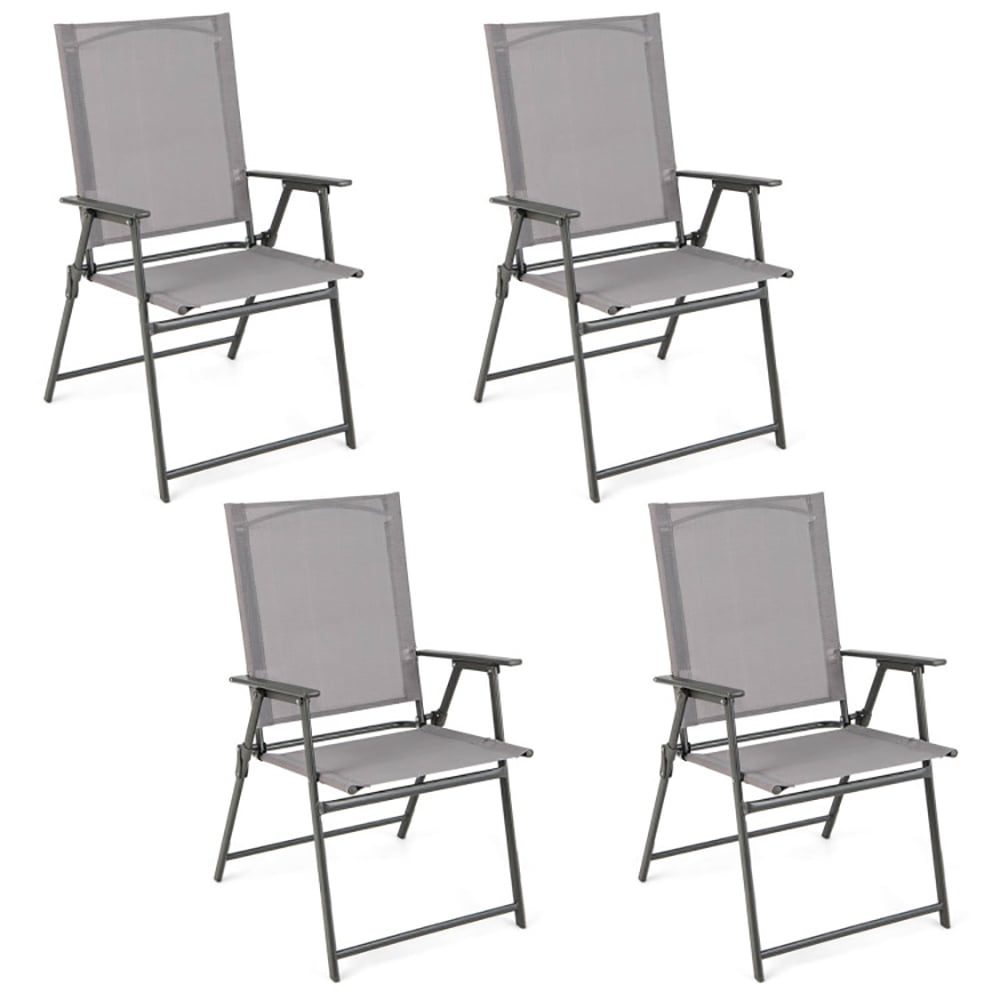 Gray Metal Frame Folding Outdoor Dining Chairs Set of 4