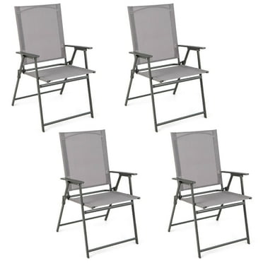 Demifill Set of 4 Patio Folding Chair Set, Folding Chairs with Rustproof Metal Frame, Patio Chairs with Strong 330 lbs Bearing Capacity, Reclining Patio Chairs for Outdoor, Gray