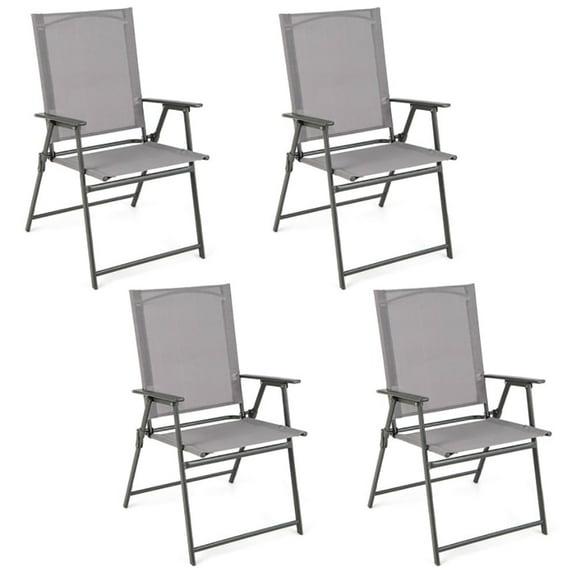 Demifill Set of 4 Patio Folding Chair Set, Folding Chairs with Rustproof Metal Frame, Patio Chairs with Strong 330 lbs Bearing Capacity, Reclining Patio Chairs for Outdoor, Gray