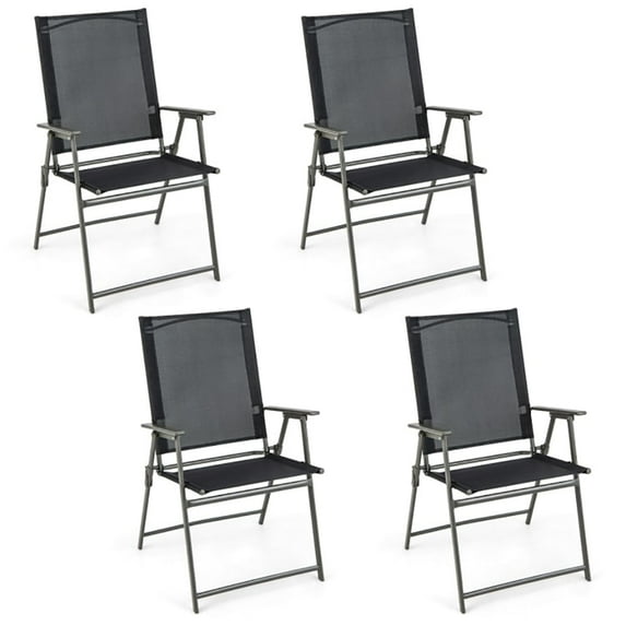 Demifill Set of 4 Patio Folding Chair Set, Folding Chairs with Rustproof Metal Frame, Patio Chairs with Strong 330 lbs Bearing Capacity, Reclining Patio Chairs for Outdoor, Black