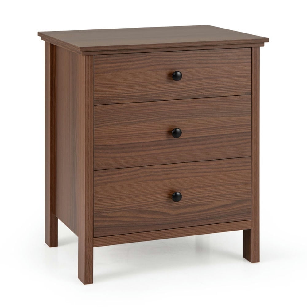 Demifill Set of 2 3-Drawer Nightstand with Wooden Finish for Bedroom-Brown, End Table