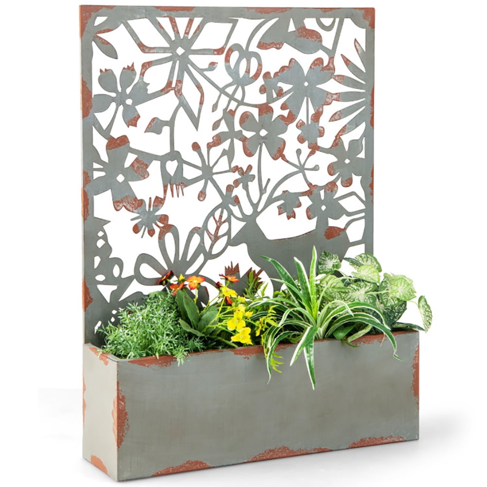 Demifill Set of 2 Decorative Raised Garden Bed with Trellises, Decorative Privacy Screen, Rust Gray
