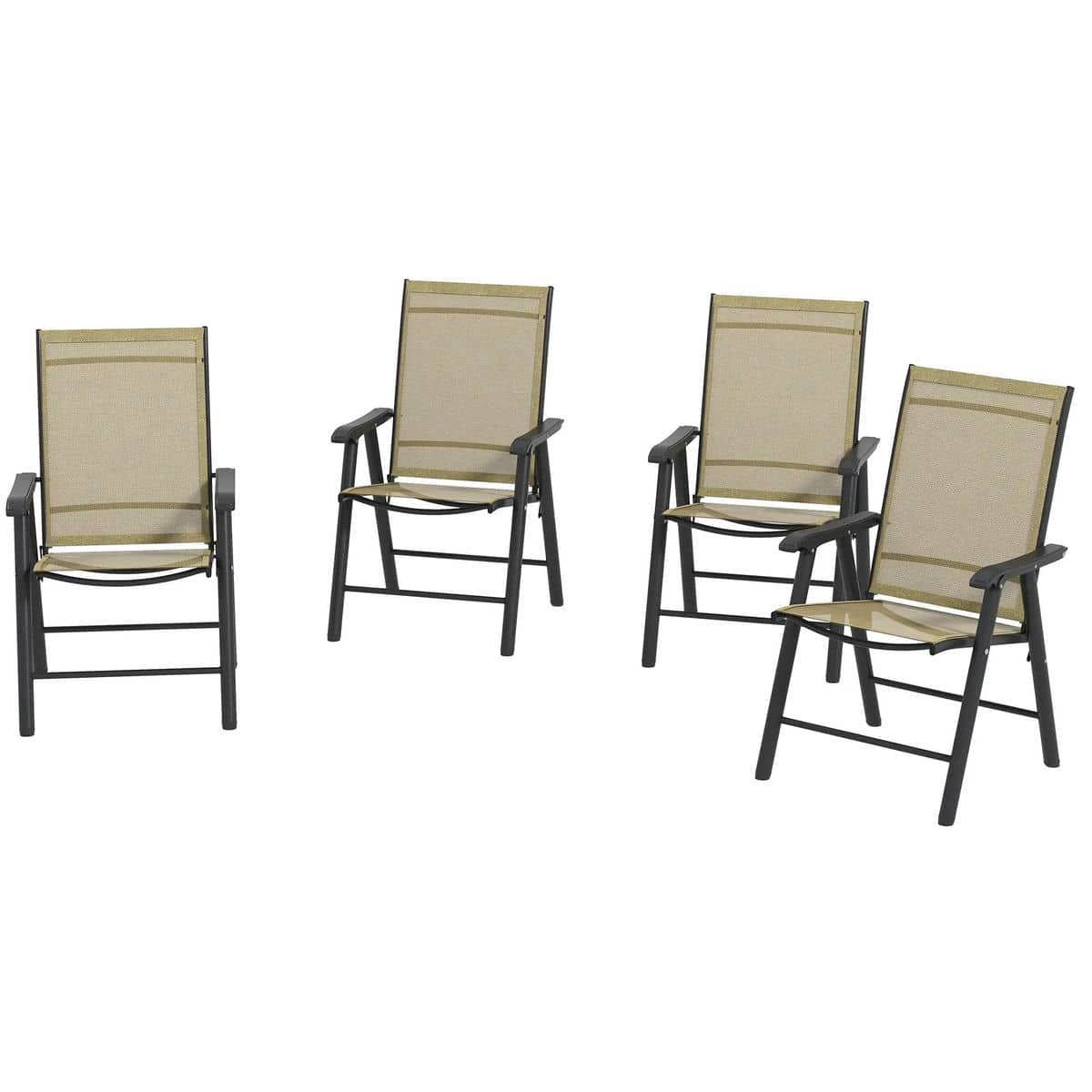 Demifill Set of 4 Outdoor Folding Chairs with Metal Frame, Stackable ...