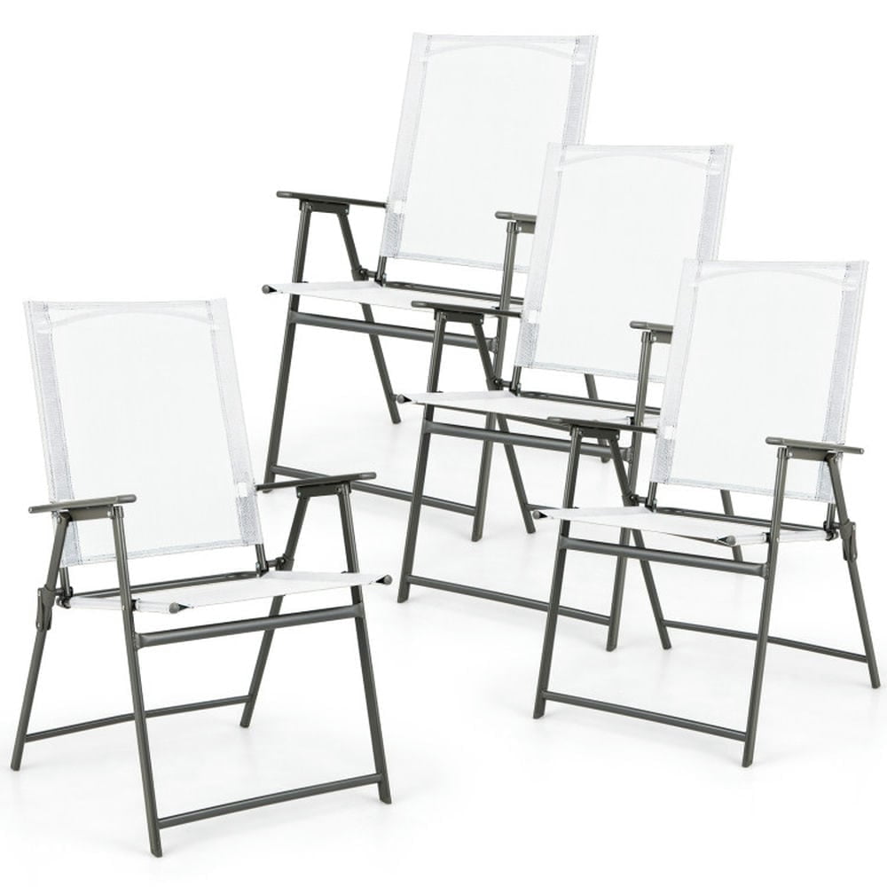 Demifill Set of 4 Patio Folding Chair Set with Rustproof Metal Frame, Gray
