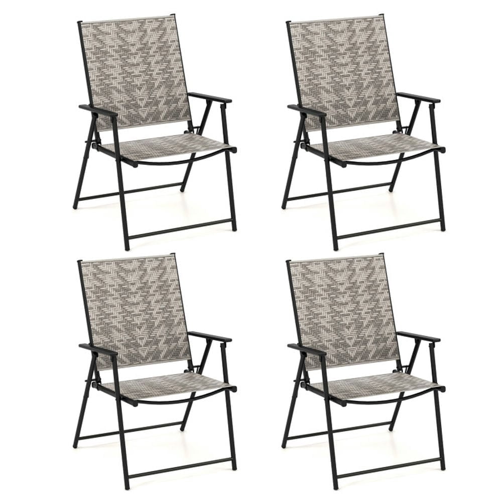 Demifill Set of 4 Patio Folding Chairs with Armrests, Portable Lawn Chairs for Garden Backyard, Gray