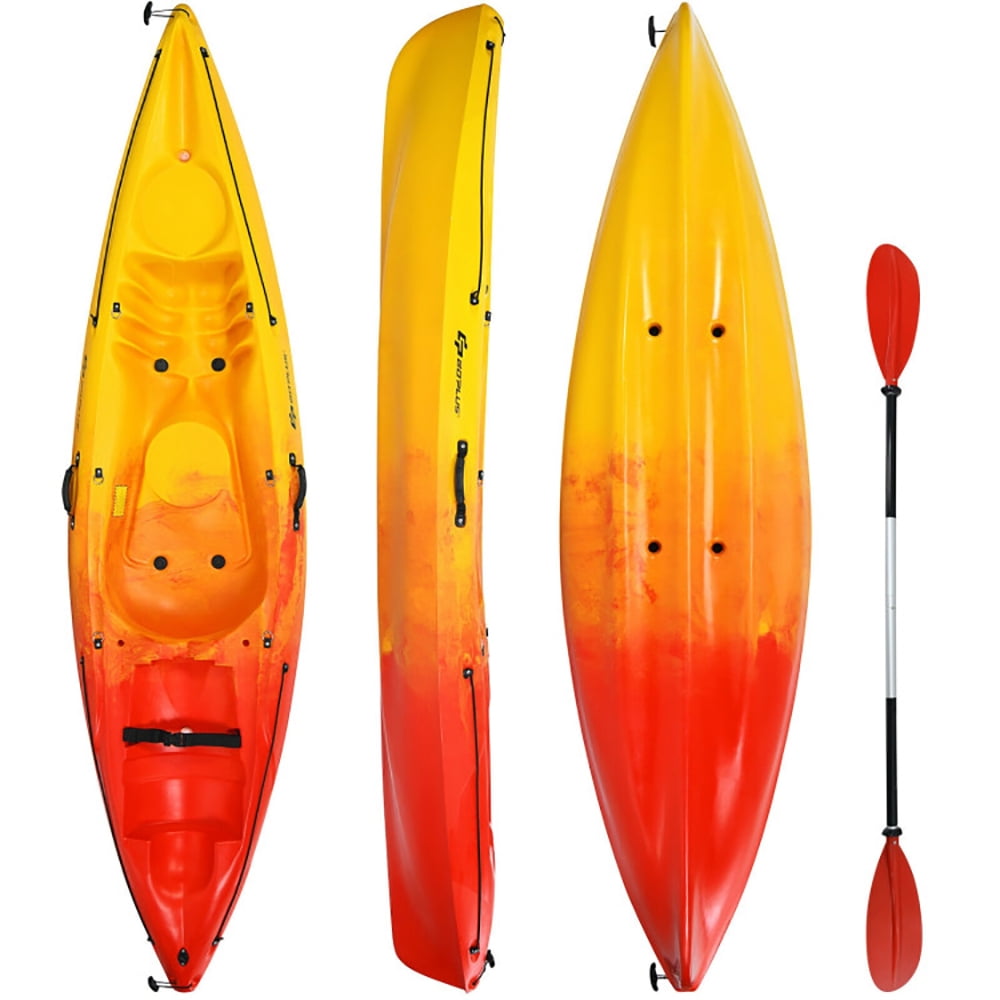 Demifill Sit-on-Top Kayak, Portable Recreational Kayak, Single Sit-on-Top Kayak with Detachable Aluminum Paddle, 0ne Person Touring Drifting Fishing Kayaks Boat for Adults, Lake, River, Sea, Yellow