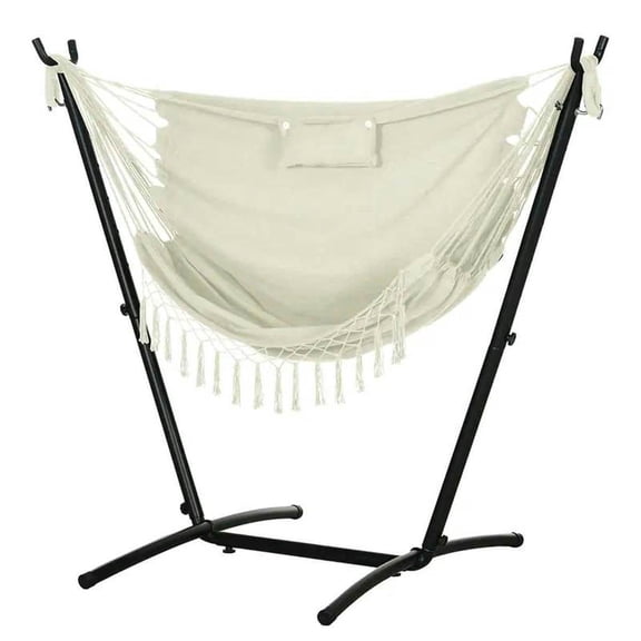 Demifill U Shape Stand Hammock Chair, Headrest Include Hammock Swing for Indoor and Outdoor as Livingroom, Balcony, Cream White