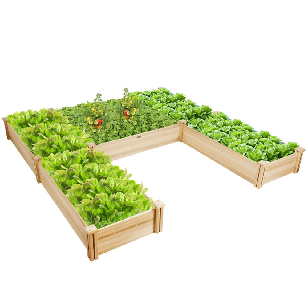 Demifill U-Shaped Wooden Garden Raised Bed, Garden Bed for Backyard and Patio, Brown