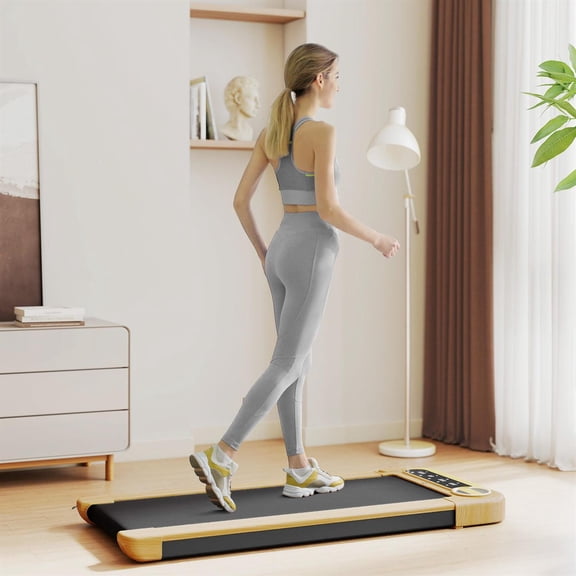 Demifill Under Desk Walking Pad Treadmill - Brown, 17" x 43" Wide Belt, With Remote Control, Bluetooth Speaker, Wheels & LED Display