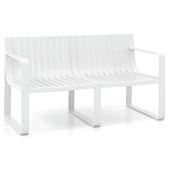 Demifill Weather-resistant Plastic 2-Person Bench with Curved Backrest, Beach & Lawn Chairs for Outdoor, White