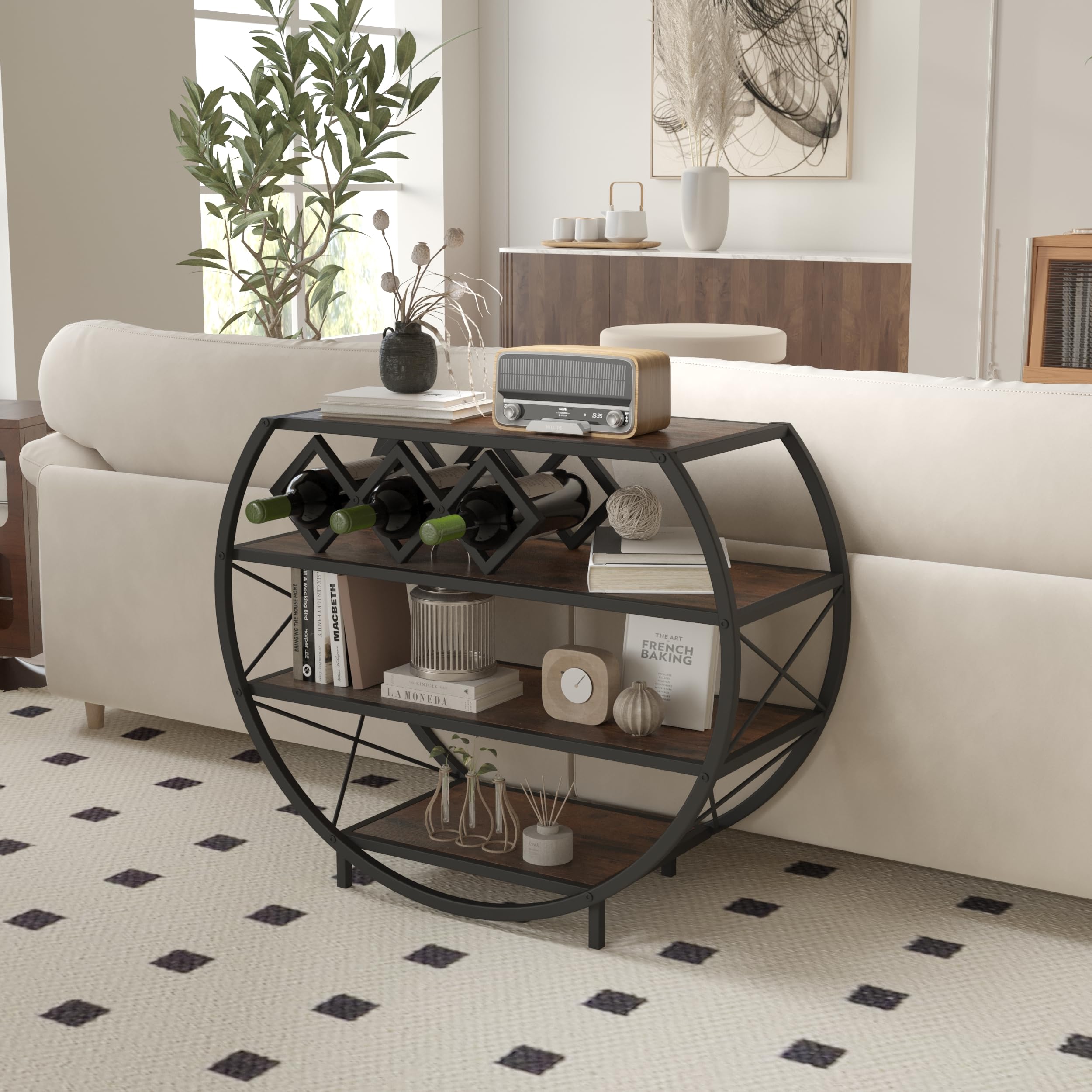 Demilune Console Table Industrial Entryway Table with 4-Tier Open ...