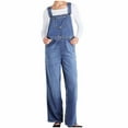 thumbnail image 1 of Demin Overalls For Women Adjustable Shoulder Strap Straight Leg Multi Pockets Bib Pants Casual Loose Stylish Outfits (L, Blue), 1 of 5