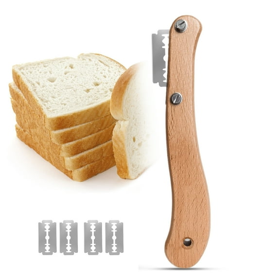 Demine Bread Lame Dough Scoring Tool with Wooden Handle 5 Blades, Creative Bread Slicer Cake Cutter with Protector Cover for Baking, 7.681.38 Inches