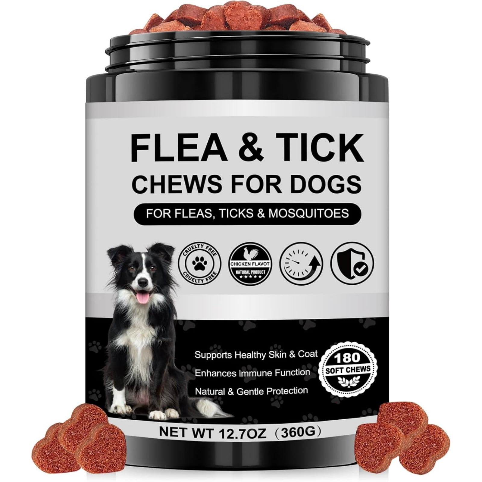 Demine Dog Flea and Tick Chewable Supplement Natural Support for Skin & Coat Health, Seasonal Comfort & Itch Relief 180 Soft Chews with Chicken Flavor for Dogs & Puppies