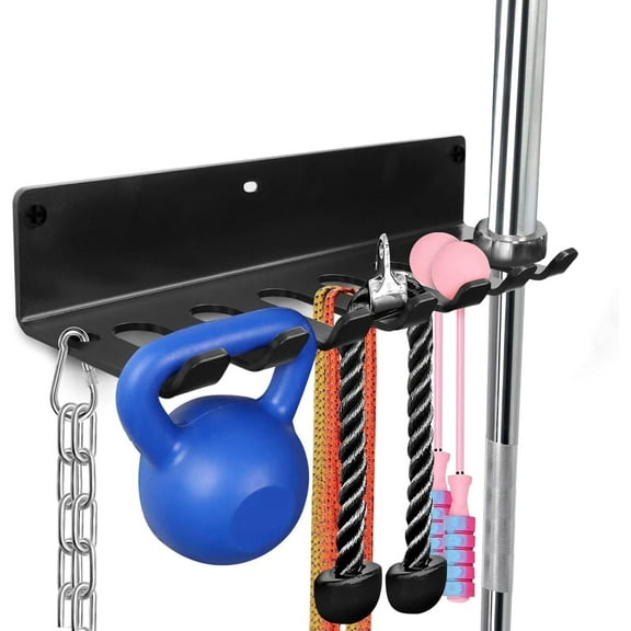 Demine Wall Mounted Baseball Bat & Yoga Strap Holder Rack, 6-hold Durable Metal Bat Rack, Sports Accessories Holder for Wall Storage
