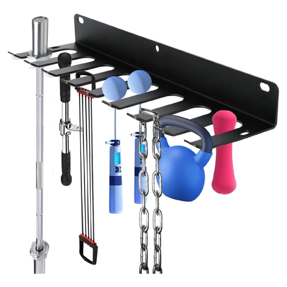 Demine Wall Mounted Baseball Bat & Yoga Strap Holder Rack, 6-hold Durable Metal Bat Rack, Sports Accessories Holder for Wall Storage