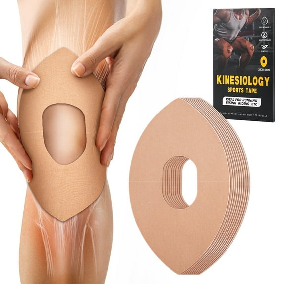 Demine Knee Kinesiology Tape, 10 Pcs Precut Kinesiology Tape for Knees Pain Relief and Support (Beige)