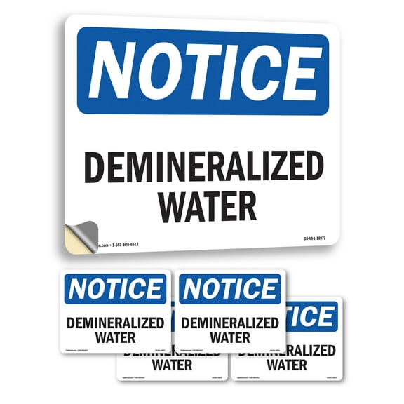 Demineralized Water OSHA Notice Vinyl Decal Label 14 Inch x 10 Inch - 5 Pack