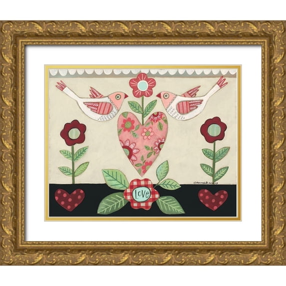 Deming, Bernadette 18x15 Gold Ornate Wood Framed with Double Matting Museum Art Print Titled - Valentine Love Birds