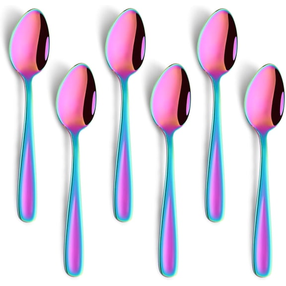 Demitasse Espresso Spoons 6 Pieces, PETGLE Premium Stainless Steel Teaspoon, 5.32 Inches Mini Coffee Spoon Set, Small Spoons for Dessert Tea Cake - Rainbow