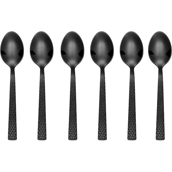 Demitasse Spoons Set of 6 – 4.5-Inch Coffee Spoons with Textured Hammered Handles, Black