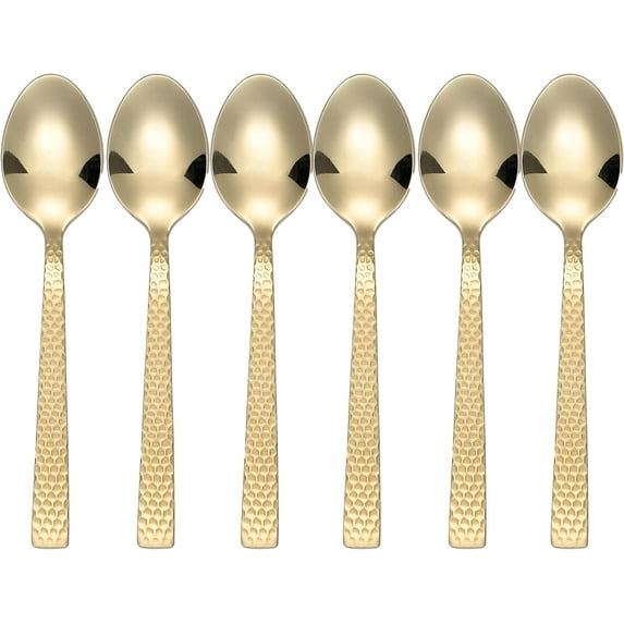 Demitasse Spoons Set of 6 – 4.5-Inch Coffee Spoons with Textured Hammered Handles, Gold