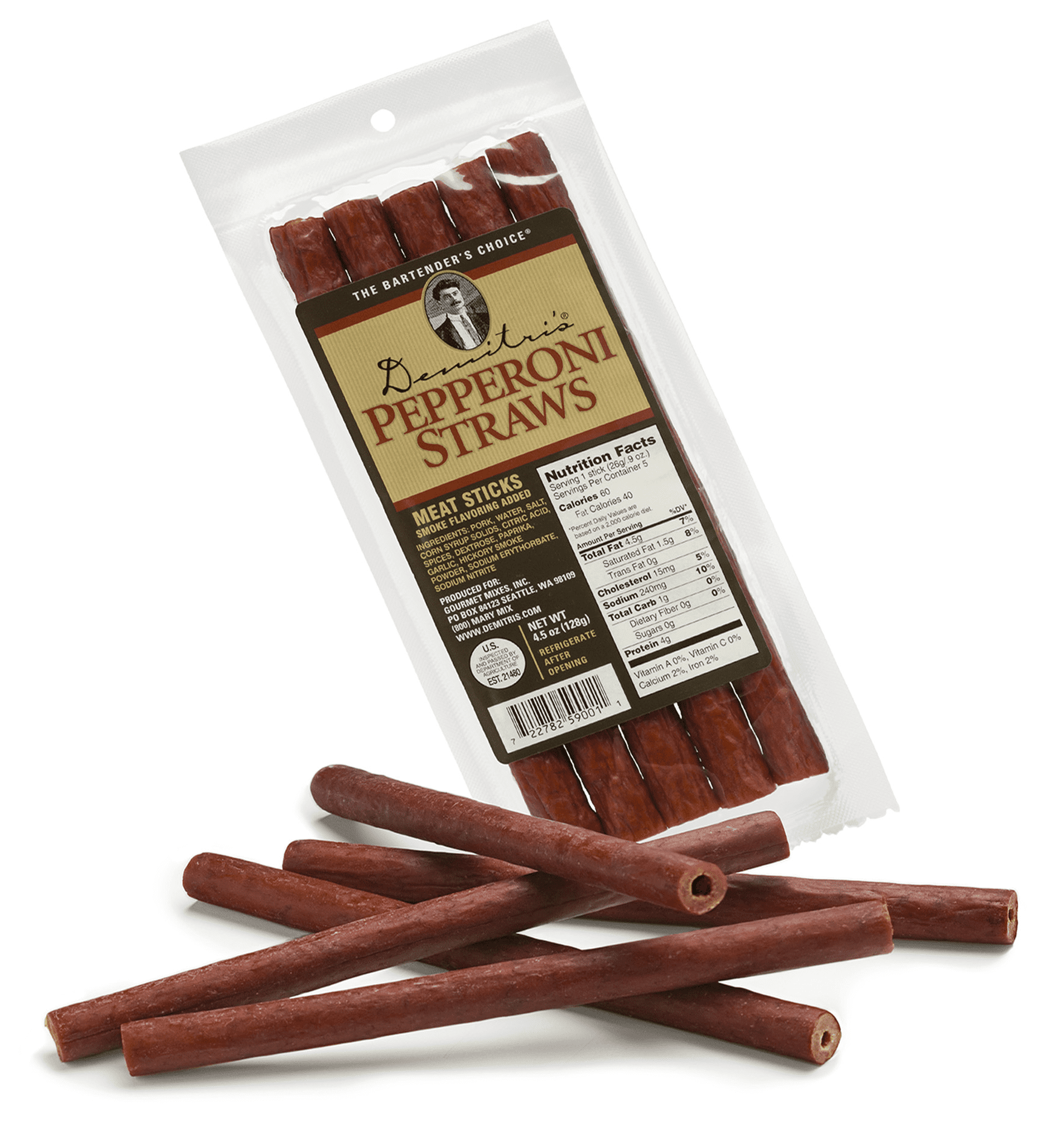 Demitri's Bloody Mary Pepperoni Straws, 5 Meat Sticks