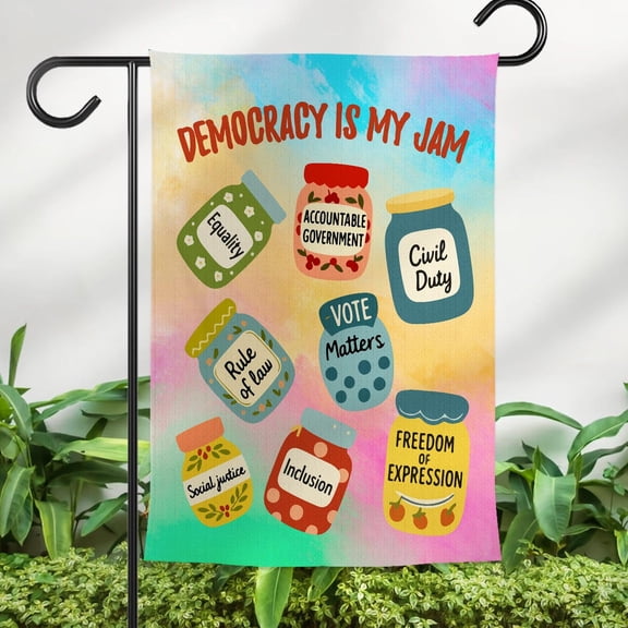 Democracy Is My Jam Ghost Halloween Garden Flag, Pro Democracy Yard Sign, Political Statement Flag, Inclusive Pride Sign, Fall Porch Decor
